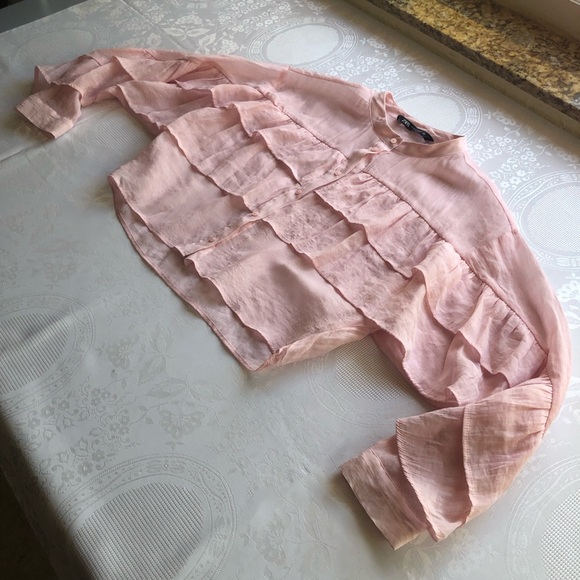 Zara Blush Pink Layered Tiered Blouse Women’s Size XS Bohemian Style Shirt Top - Picture 11 of 16